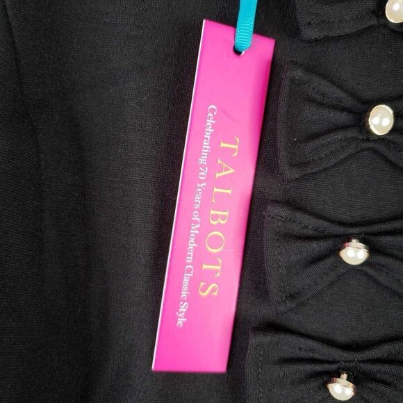 Talbots Dress Sheath Womens Size 12 Black Long Sleeve Bow Midi New - Picture 7 of 9